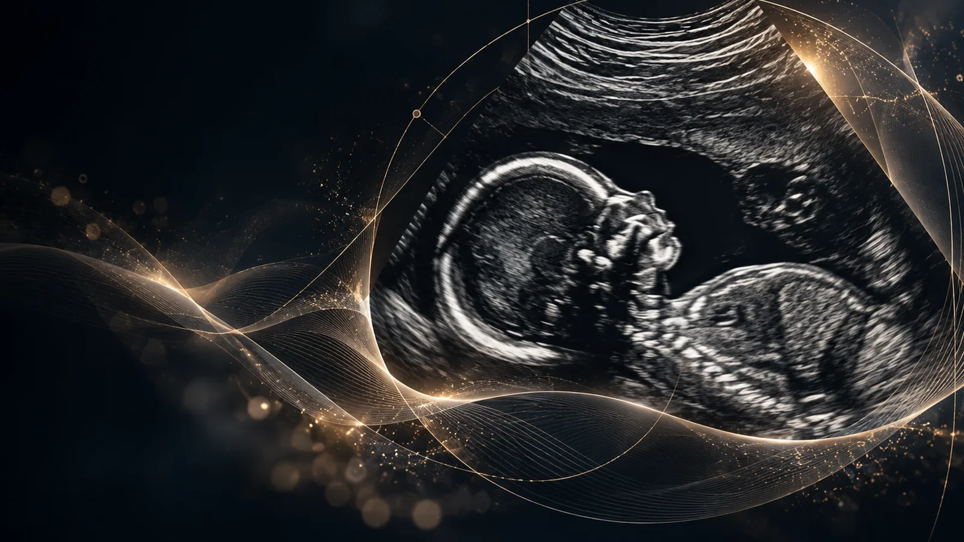 Conceptual fetal ultrasound artwork for prenatal screening.